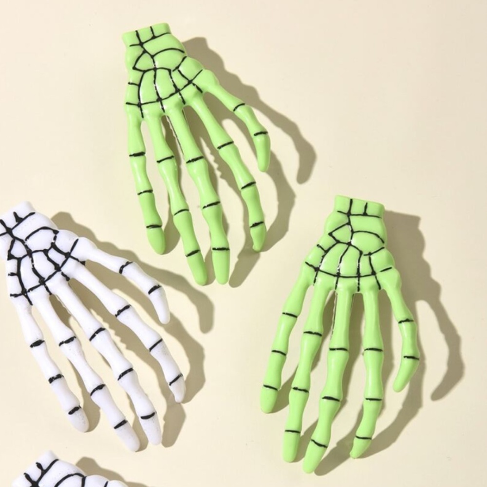 Green Skeleton Hand Hair Clip Set